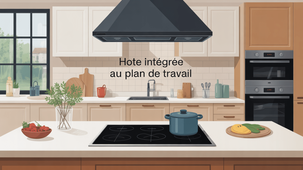 hotte intégrée plan de travail avis illustration cuisine épurée