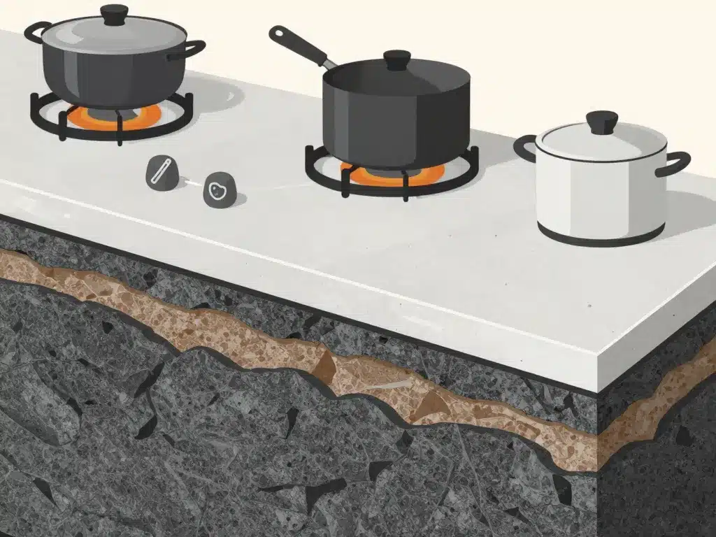 coupes et structure pierre de lave plan de travail