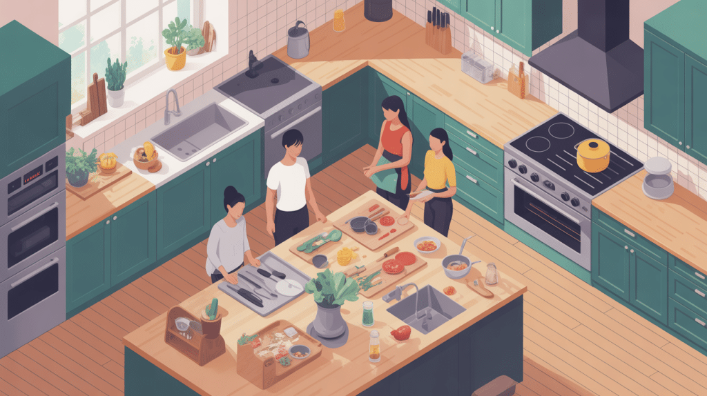 illustration de taille plan de travail cuisine moderne et ergonomique