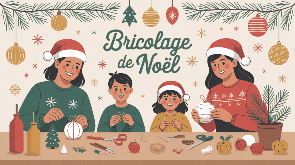 famille décorant avec bricolage noel diy