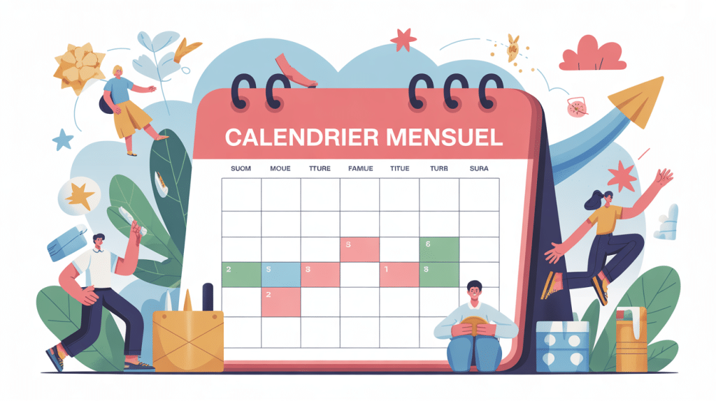 Illustration organisation calendrier mensuel moderne