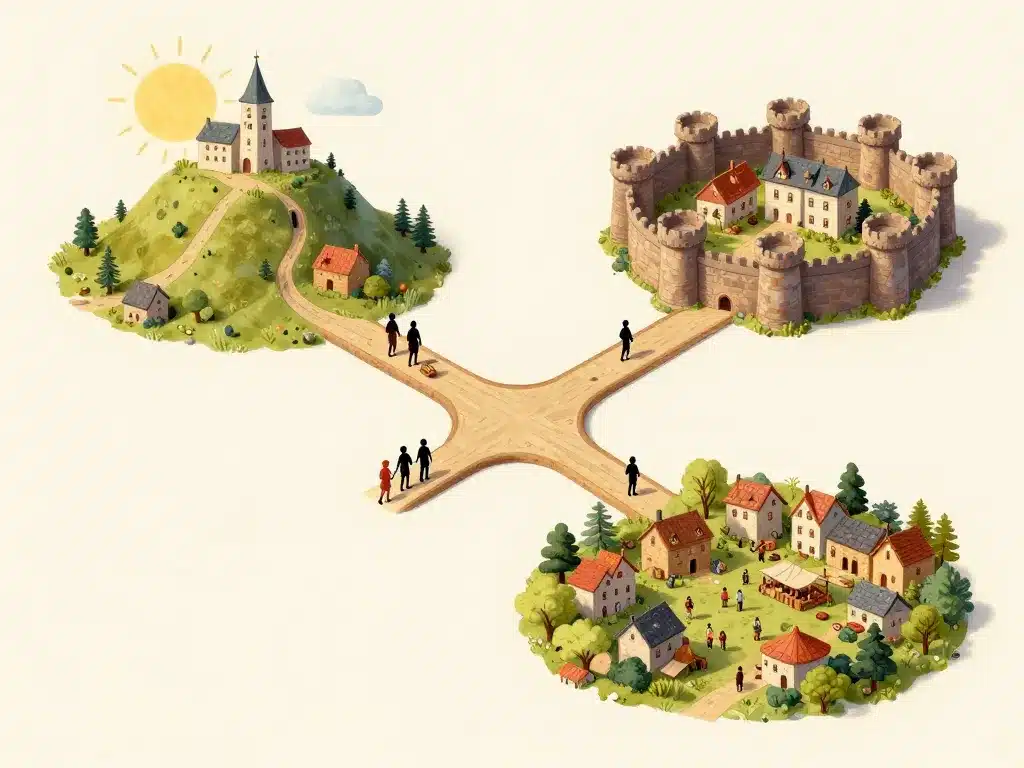 Village medieval perchés fortifiés marché