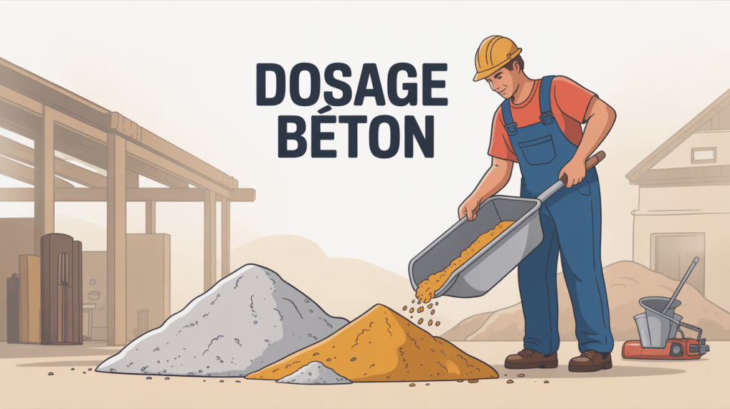 illustration dosage beton sur chantier avec matériaux