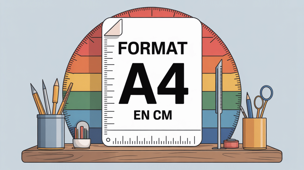 format a4 en cm avec feuille, règle et bureau