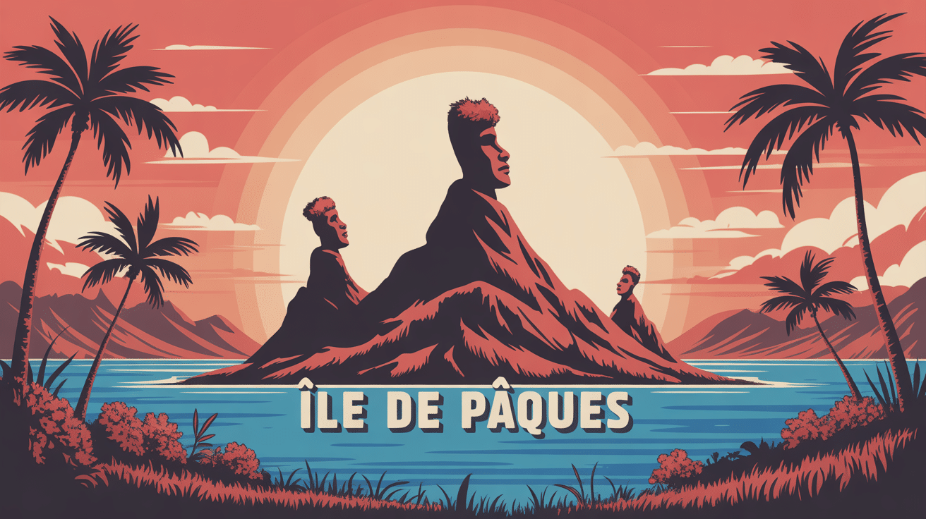 Vue stylisée des Moaï sur l'île de Pâques