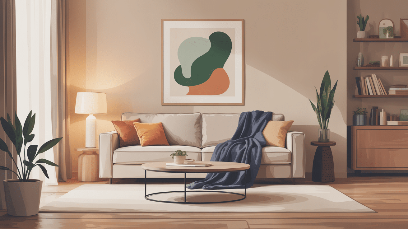 jete de canape soigneusement dispose sur sofa avec textures et couleurs