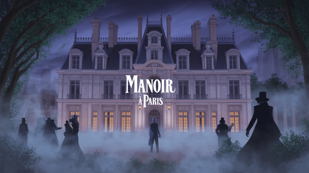 Façade mystérieuse du Manoir à Paris entourée de brume