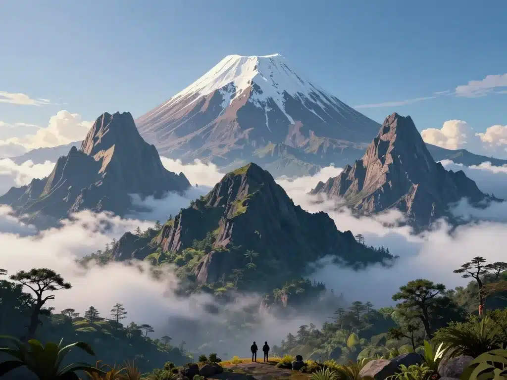 Silhouette 3D sommets Afrique Kilimandjaro Mont Kenya Rwenzori