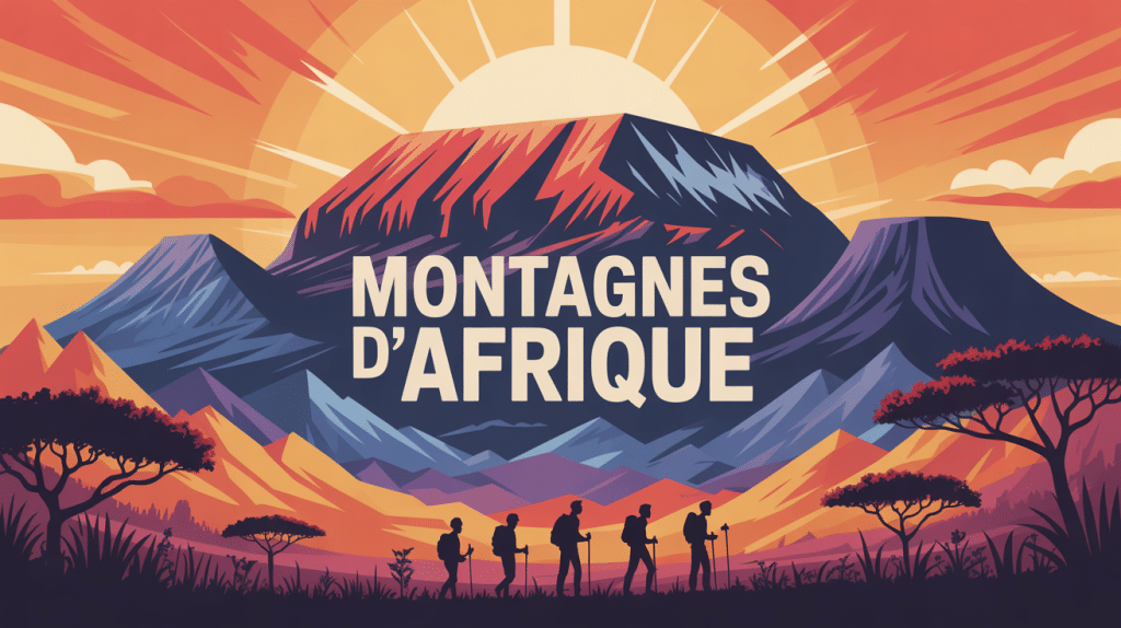 Vue panoramique stylisée montagnes Afrique Kilimandjaro Atlas Rwenzori