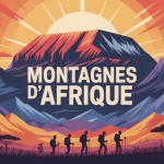 Vue panoramique stylisée montagnes Afrique Kilimandjaro Atlas Rwenzori
