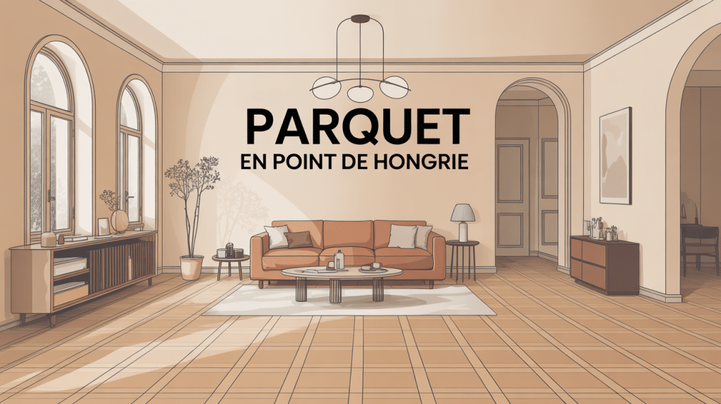 vue sur parquet en point de hongrie dans salon lumineux