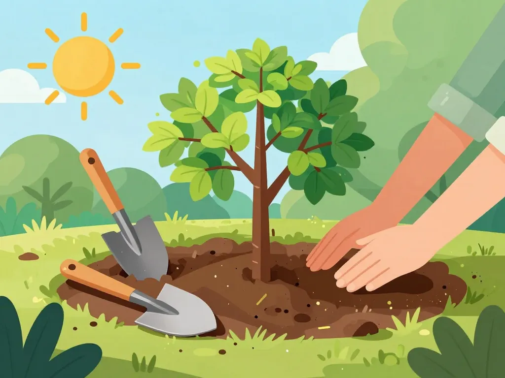 plantation albizia jeune arbre jardin sol ensoleillé