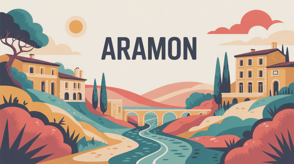 Illustration vectorielle Aramon équilibre patrimoine nature et ville