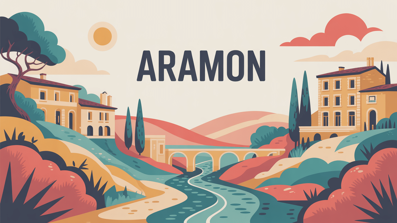 Illustration vectorielle Aramon équilibre patrimoine nature et ville