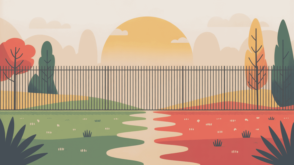 clôture privative en limite de propriété, illustration symbolique entre deux terrains