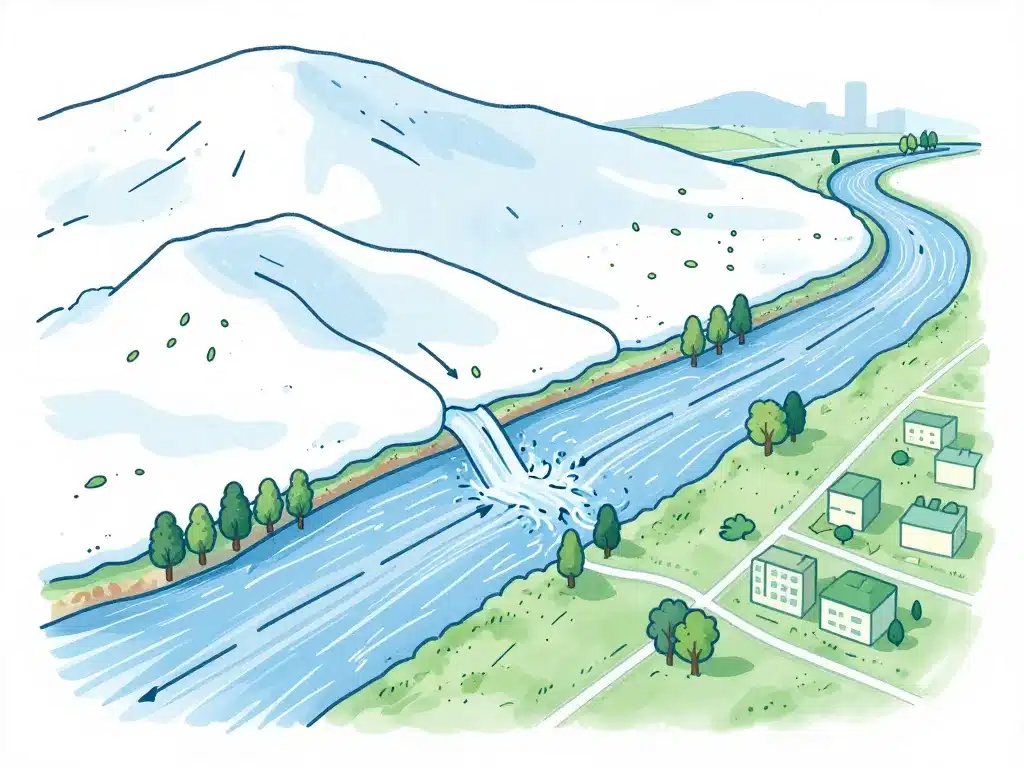 Schéma mécanismes hydrologiques crue saisonnière