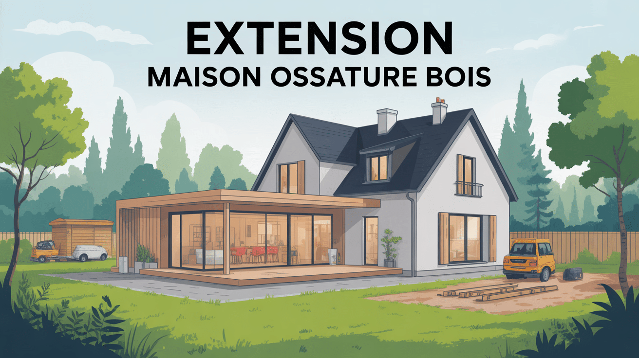extension maison ossature bois illustration chantier contemporain