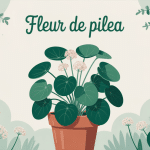illustration fleur de pilea en pot avec inflorescences blanches