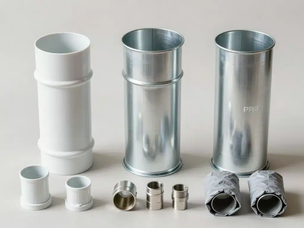 Trois gaines VMC rigides avec accessoires différents exposés