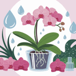 Illustration orchidée arrosage en pot avec arrosoir et gouttes
