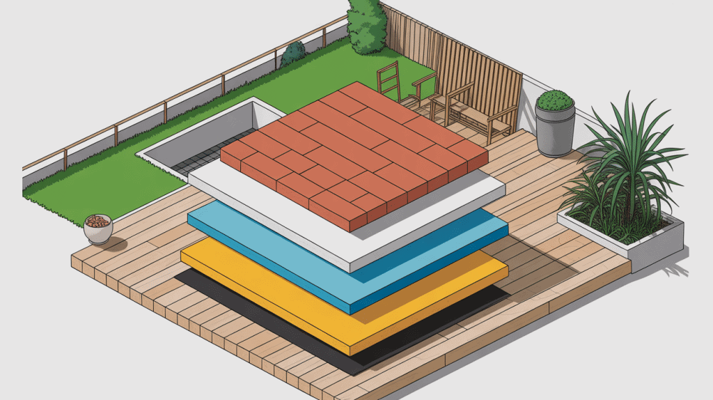 Schéma étanchéité toiture terrasse en coupe avec différentes couches