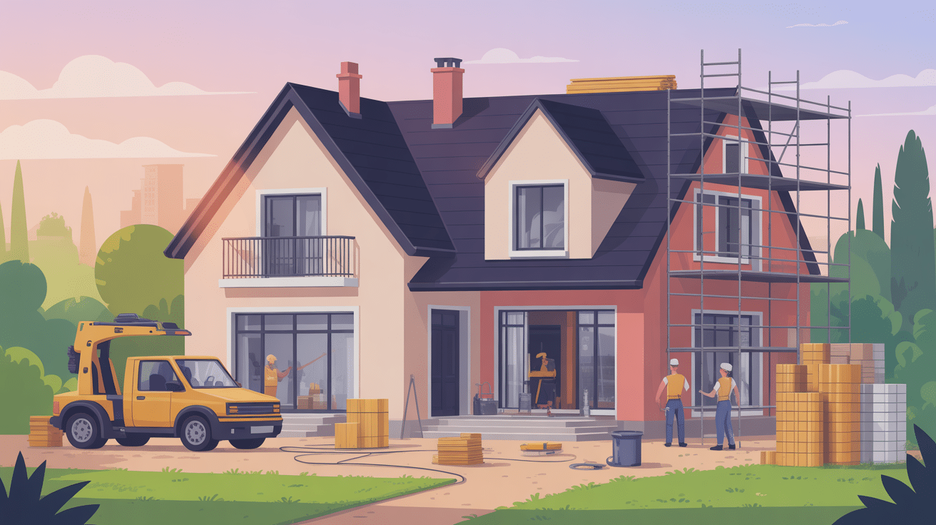 travaux de rénovation maison illustration chantier