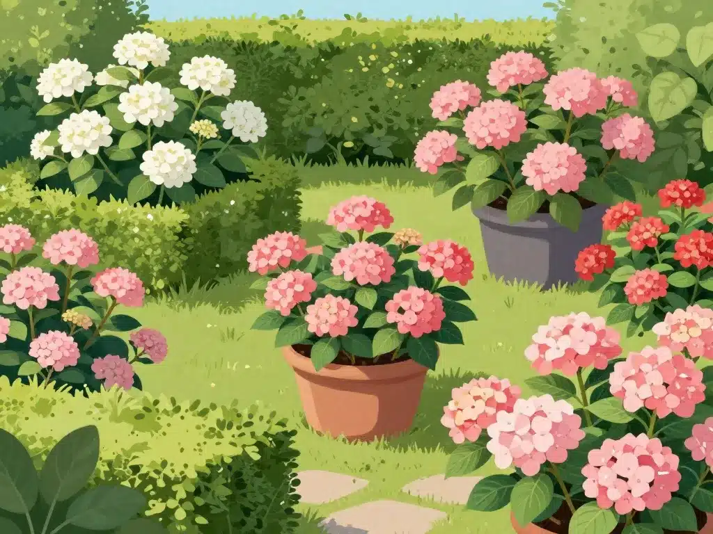 différentes variétés hydrangea paniculata en massif