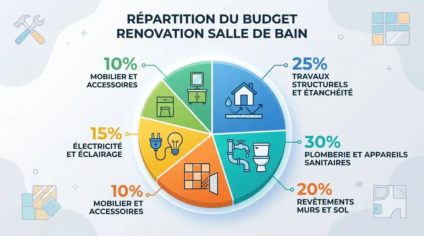 Répartition budgétaire d'une rénovation de salle de bain en pourcentage