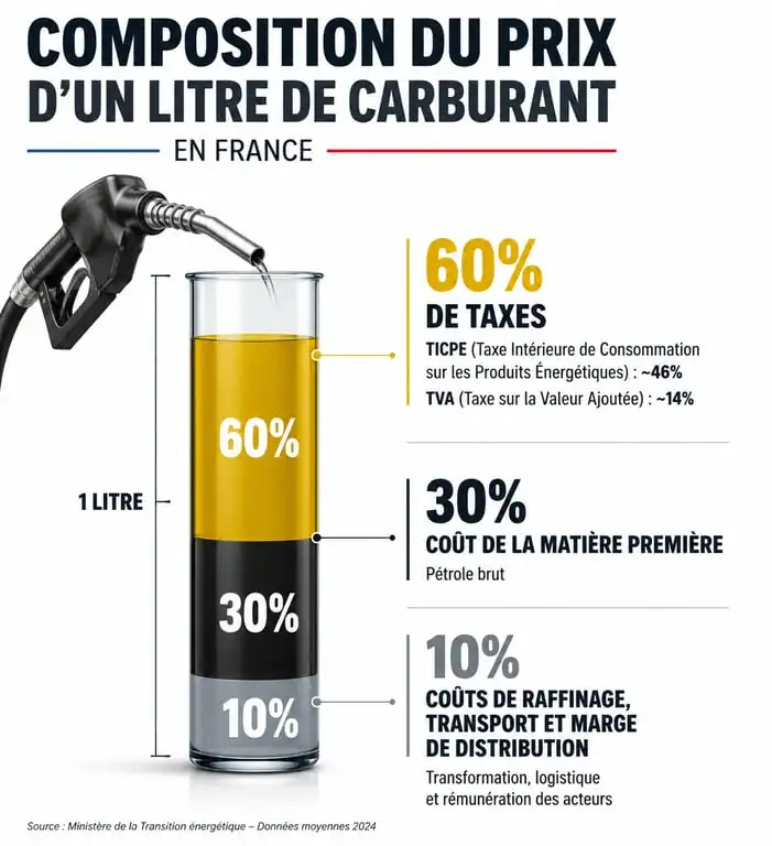 Infographie répartition prix carburant France