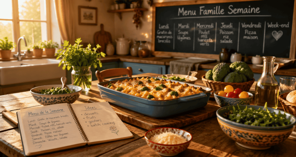 menu famille semaine sur table en cuisine