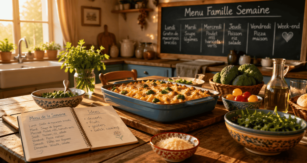 menu famille semaine sur table en cuisine