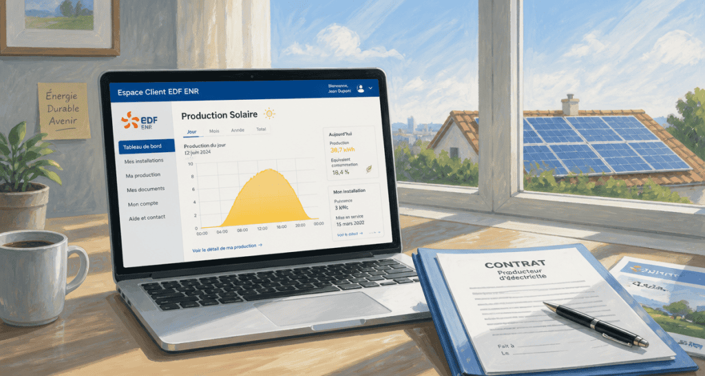 edf enr espace client sur ordinateur avec production solaire