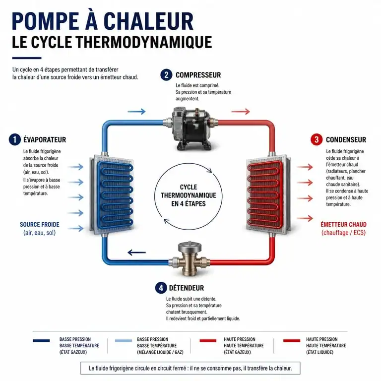 Schéma du fonctionnement d'une pompe à chaleur : comment ça marche