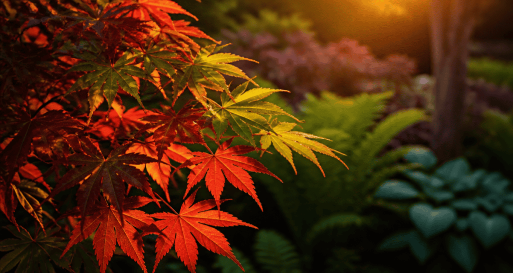 erable feuillage rouge orange vert
