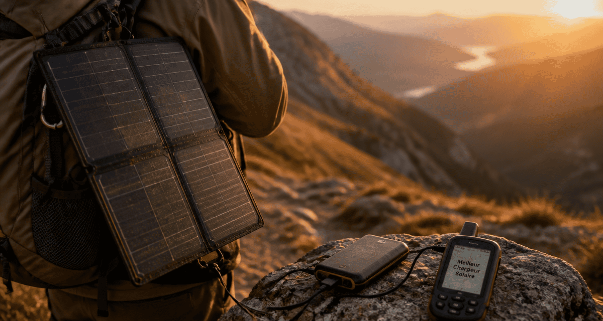 meilleur chargeur solaire portable sur sac à dos en montagne