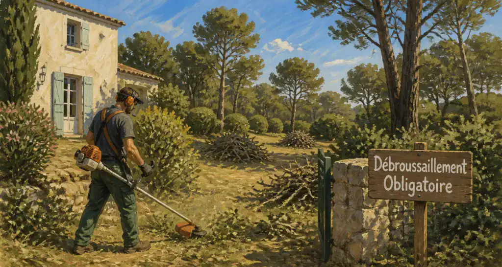 Débroussaillement ou débroussaillage près d'une maison en lisière de forêt