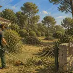 Débroussaillement ou débroussaillage près d'une maison en lisière de forêt