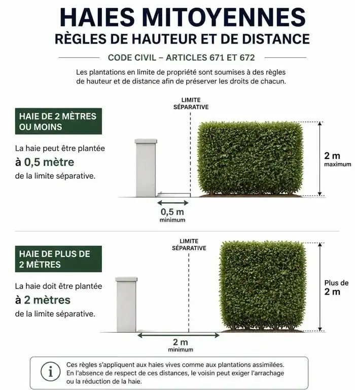 Infographie sur la hauteur et la distance légale d'une haie de plus de 30 ans