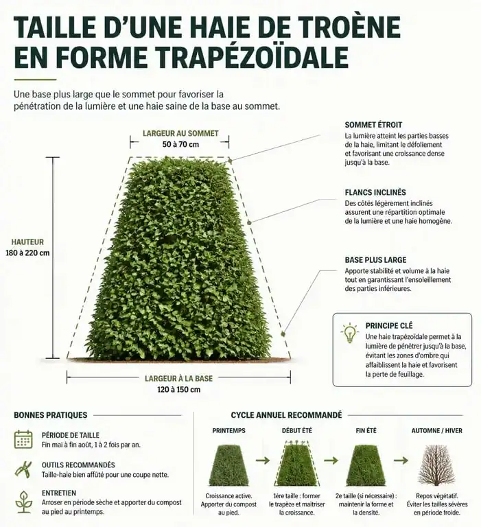 Schéma de taille de haie de troène en forme trapézoïdale pour une croissance optimale