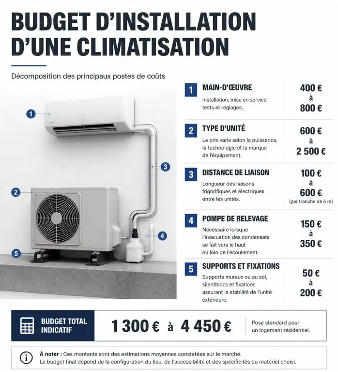Récapitulatif des coûts de pose d'une climatisation achetée chez Brico Dépôt