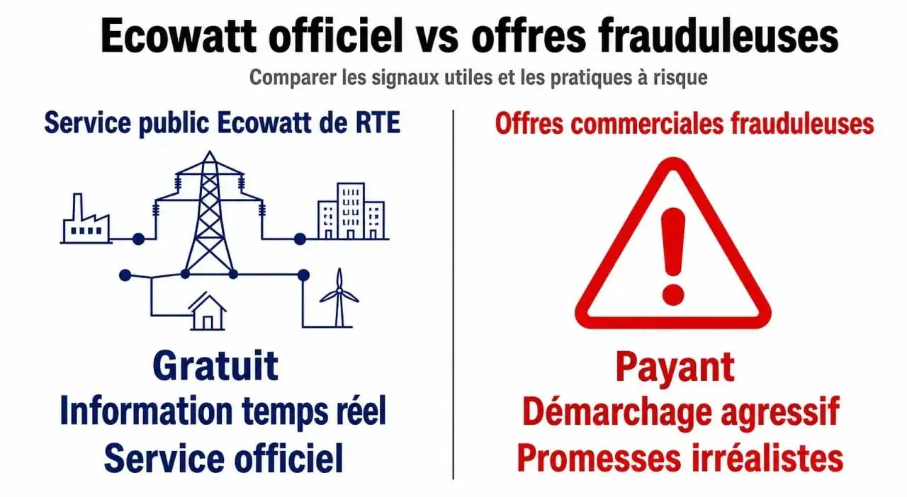 Comparatif entre le service public Ecowatt et les offres commerciales frauduleuses pour éviter les arnaques