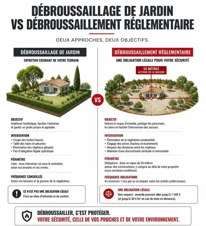 Infographie comparative sur le débroussaillement et le débroussaillage