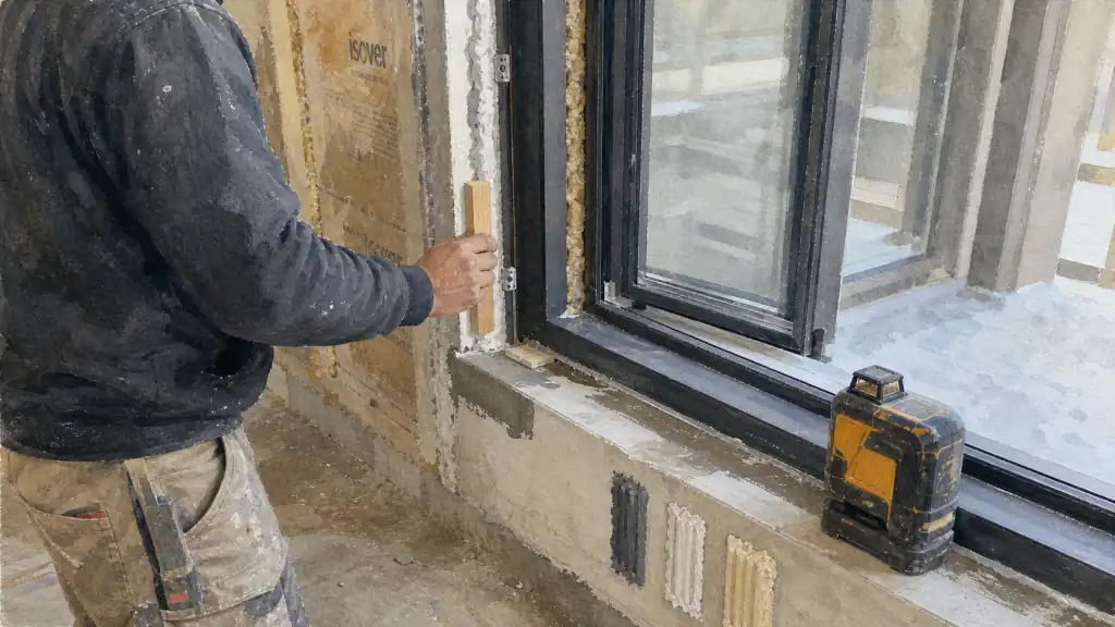 Installation baie vitree : pose sur rejingot, mastic et mousse pour étanchéité parfaite