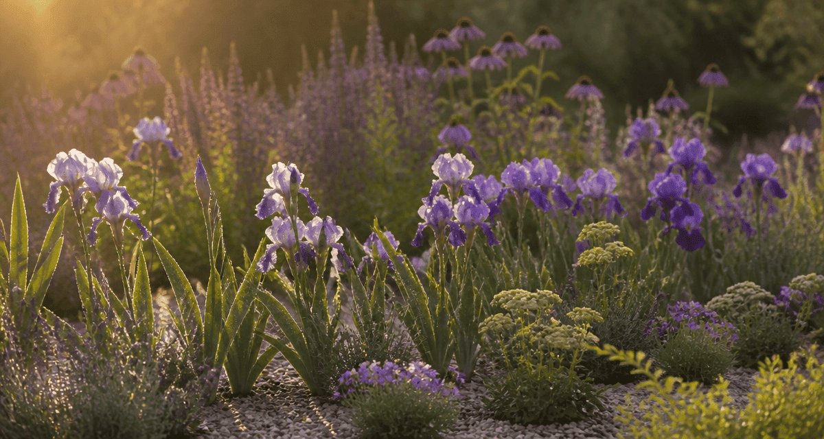 Que mettre au pied des iris, exemples de plantes et paillis minéral
