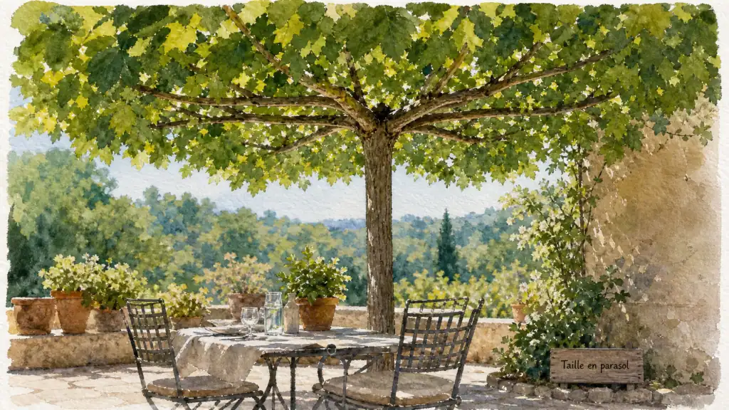 Tailler un tilleul en parasol : branches en ombrage sur mesure