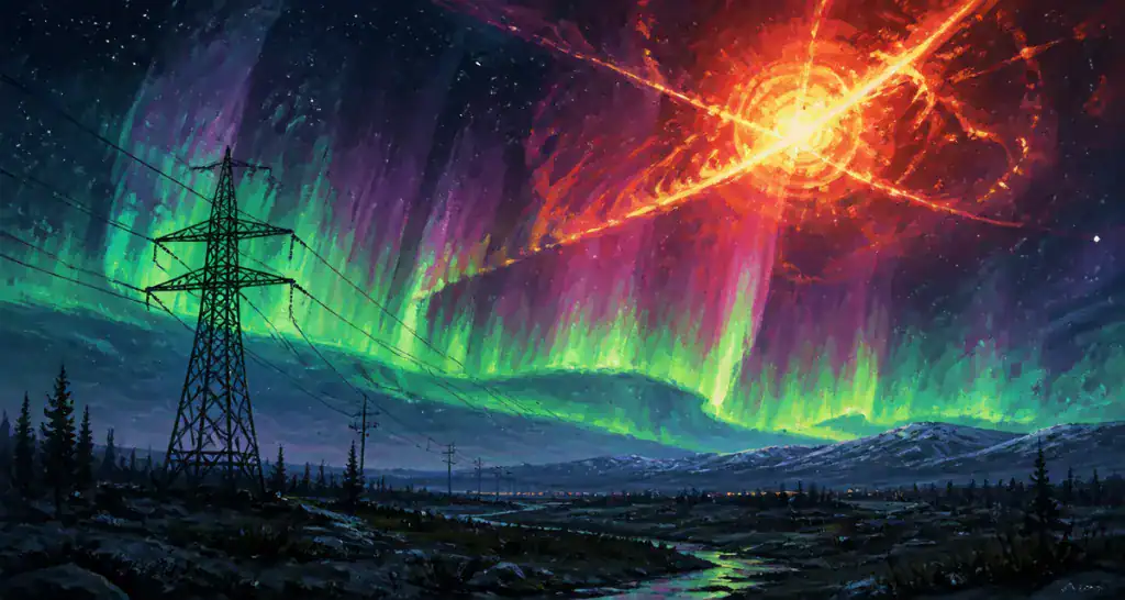 tempete geomagnetique pylone aurores boreales nuit