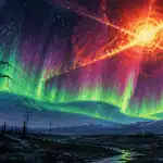 tempete geomagnetique pylone aurores boreales nuit