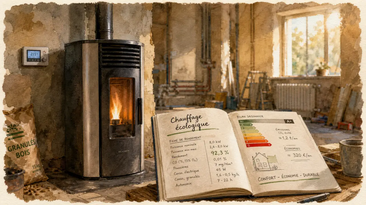 Chauffage écologique : poêle à granulés et régulation dans une maison