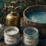 Composition bouillie bordelaise : sulfate de cuivre, chaux et eau