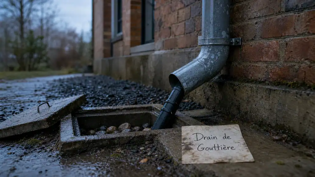 Drainage eau de pluie gouttière, drain et regard pour protéger les fondations